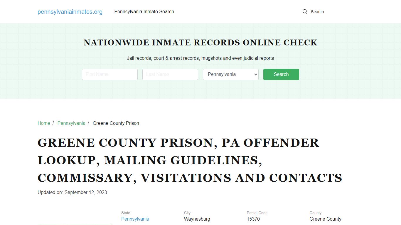 Greene County Prison, PA: Inmate Search Options, Visitations, Contacts